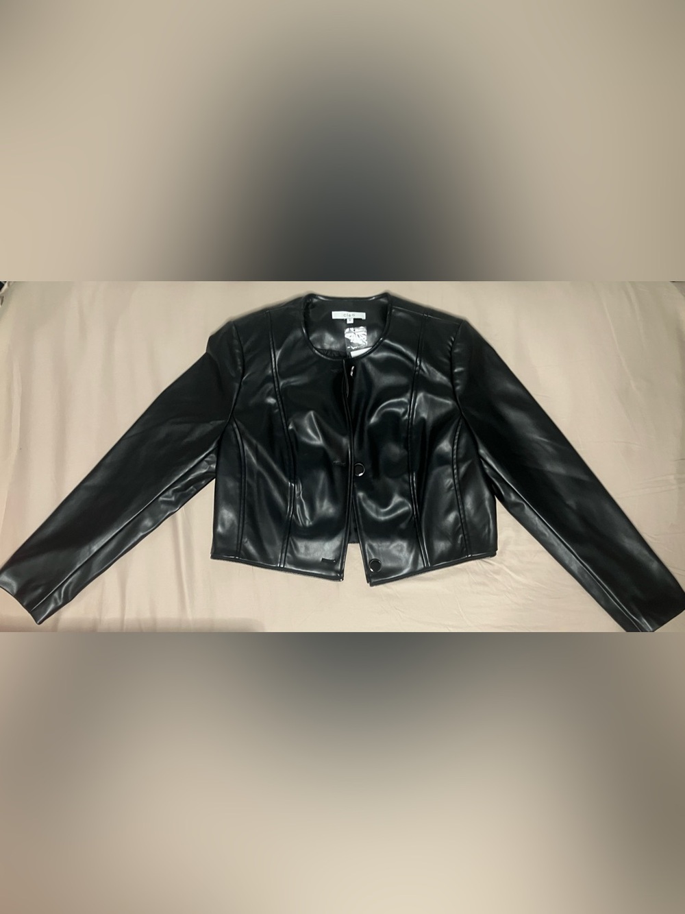 Cleo Black Vegan Leather Moto Peplum Jacket – Removable Hem – Size L